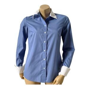 IZOD Womens Size Small Blue White No Iron Long Sleeve Button Up Collared Shirt